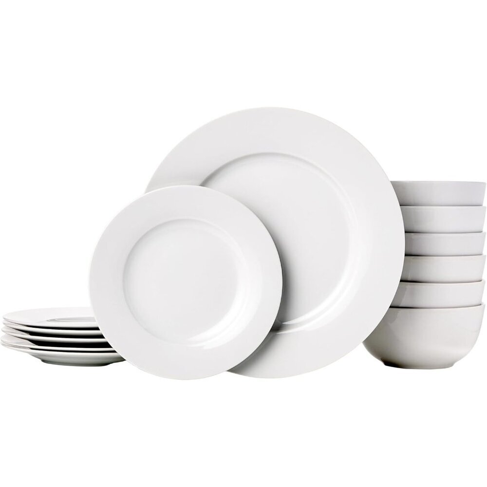 🆕Bowls 18-Piece White Dinnerware Set Lightweight Durable Microwave Solid Dishes